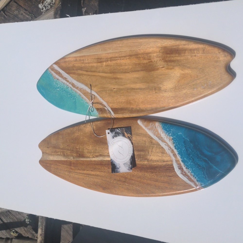 Lynn & Liana acacia Surfboard beach Charcuterie hostess Boards